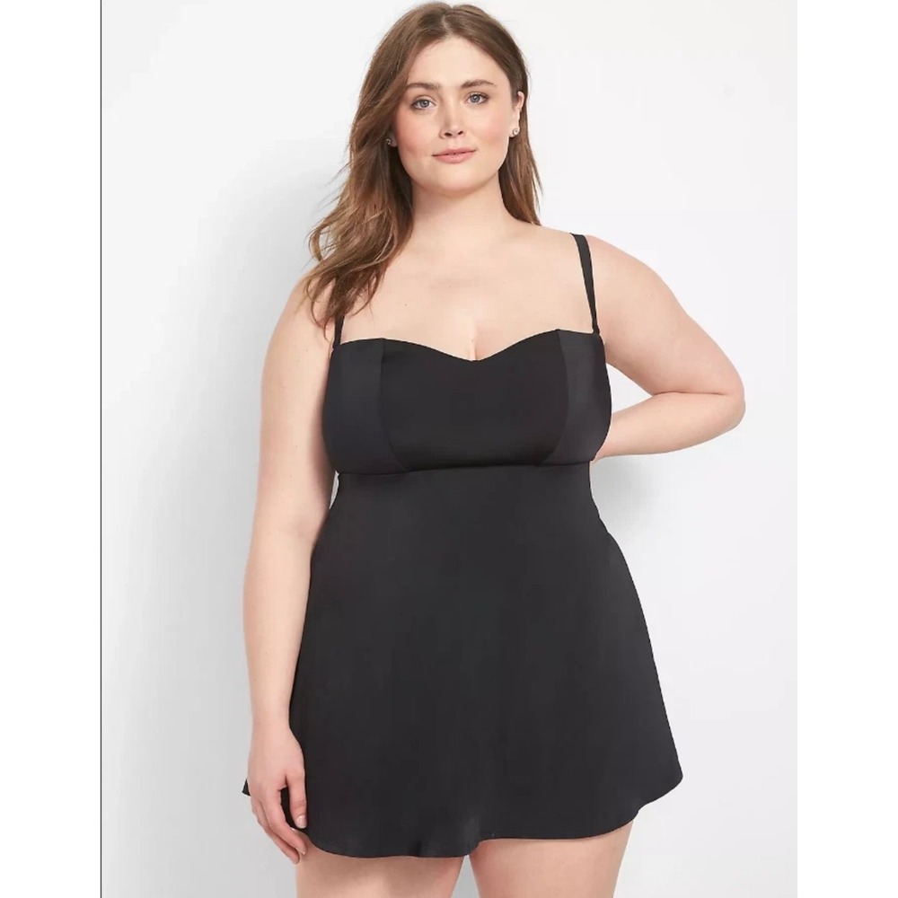 Swim by Cacique Black One Piece Swim Dress Sweetheart Neck Plus Size 24